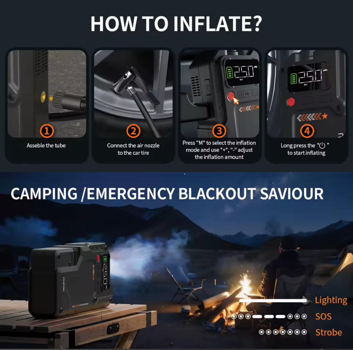 SafeCarry™ 6000A Pro Démarreur de secours & compresseur d’air – Booster de batterie portable avec protection intelligente