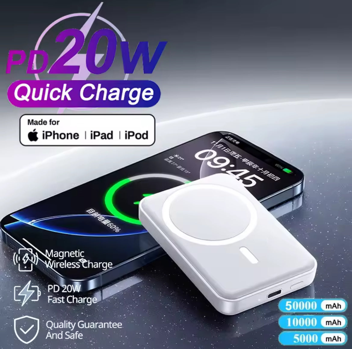 Batterie externe magnétique sans fil 15W – Fixez et chargez partout