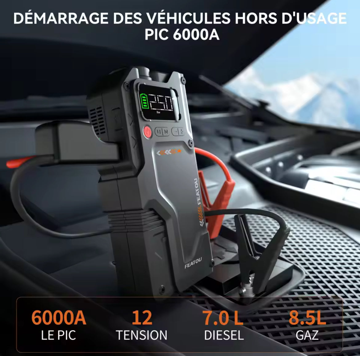 SafeCarry™ 6000A Pro Démarreur de secours & compresseur d’air – Booster de batterie portable avec protection intelligente