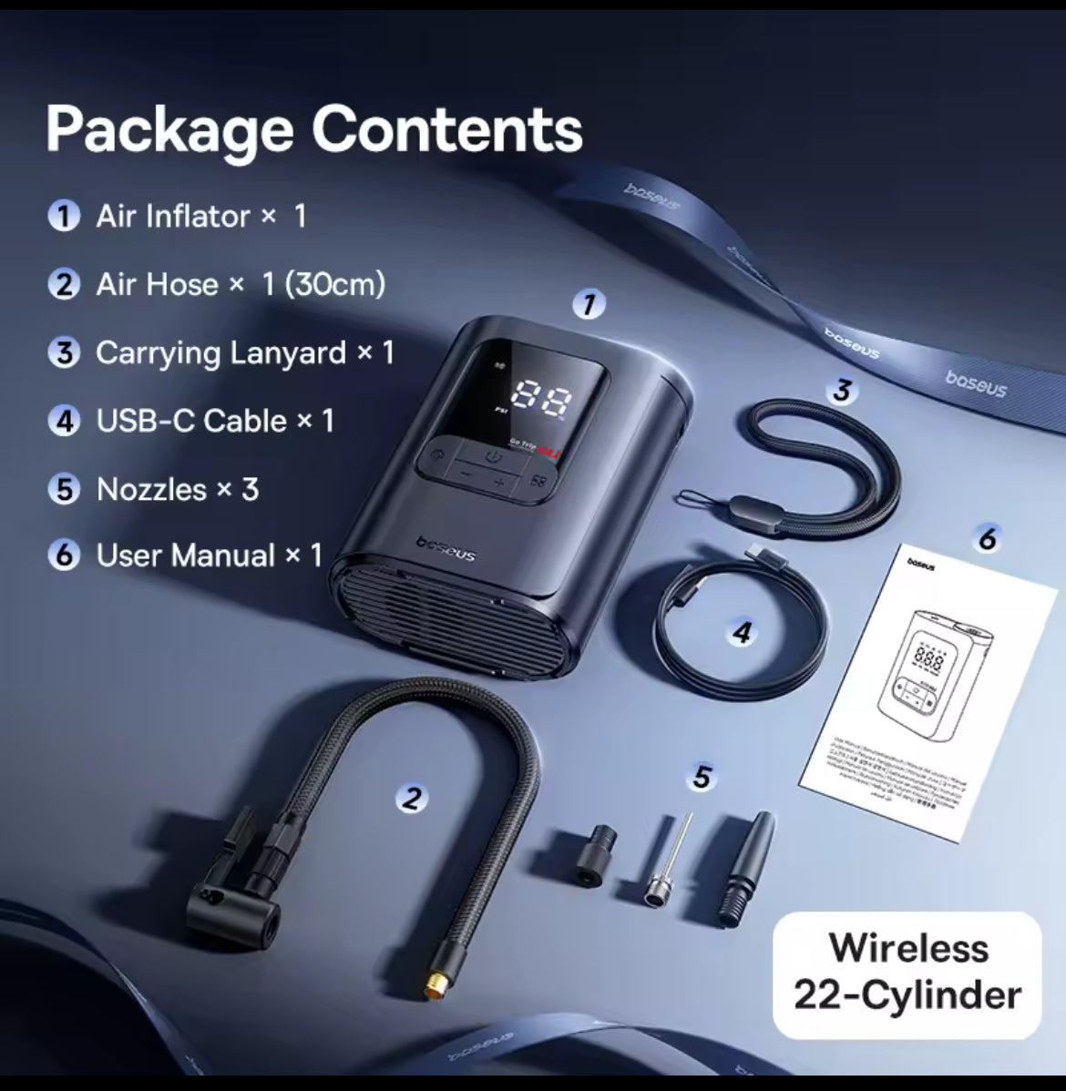 SafeCarry™ Gonfleur de pneus intelligent – Compresseur d’air voiture prêt à l’emploi avec affichage numérique