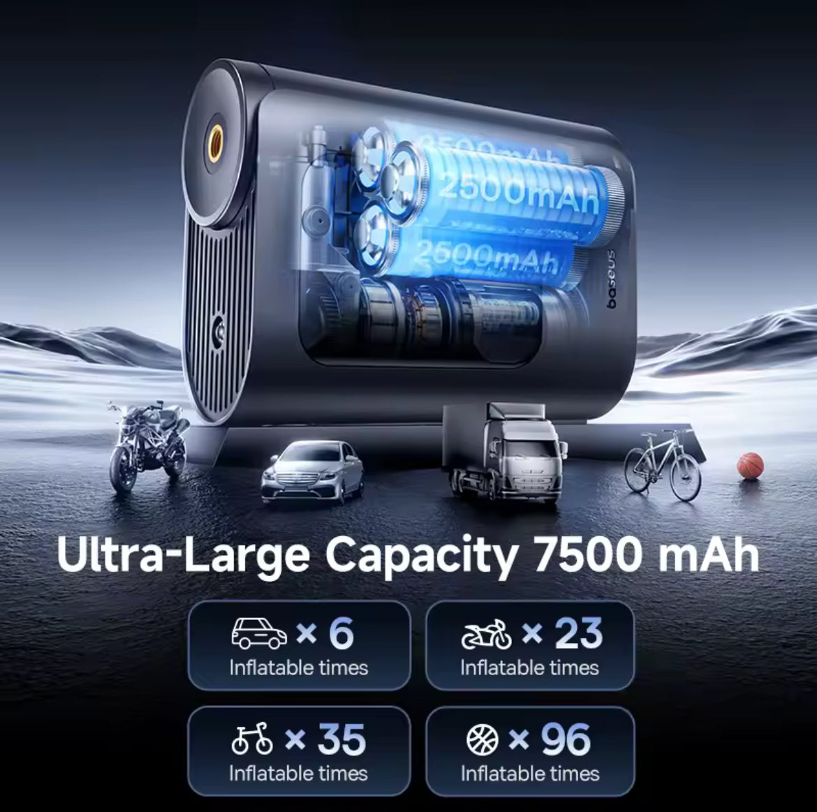 SafeCarry™ Gonfleur de pneus intelligent – Compresseur d’air voiture prêt à l’emploi avec affichage numérique