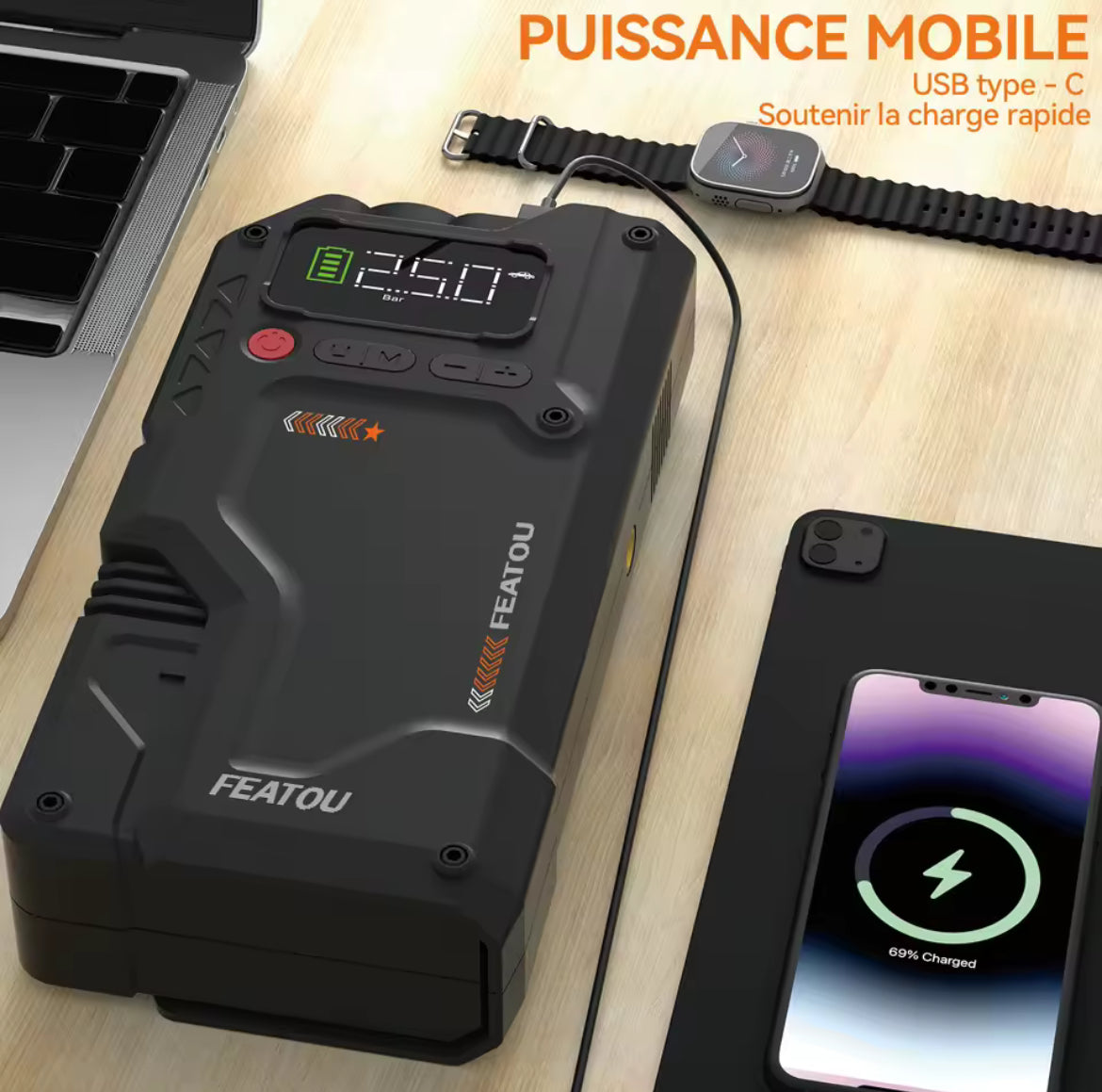 SafeCarry™ 6000A Pro Démarreur de secours & compresseur d’air – Booster de batterie portable avec protection intelligente