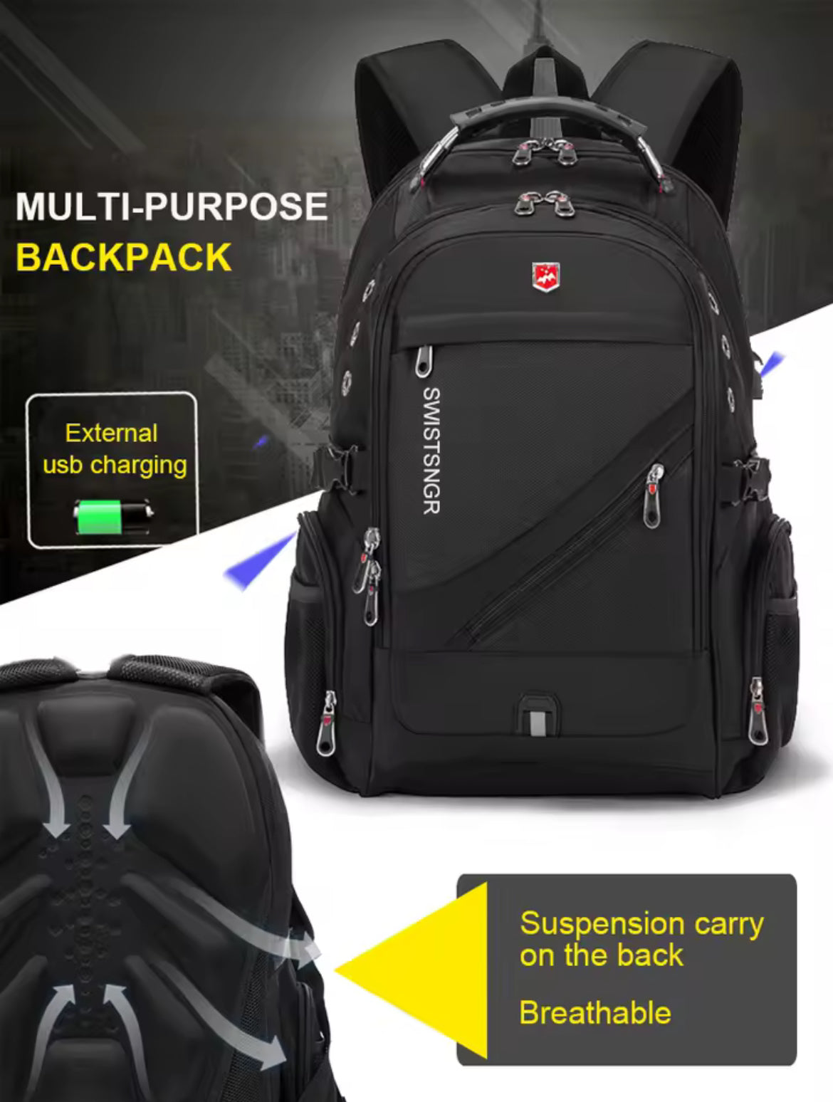 SafeCarry™ Anti-Theft Travel Backpack – Waterproof, USB Charging, 17” Laptop Ready