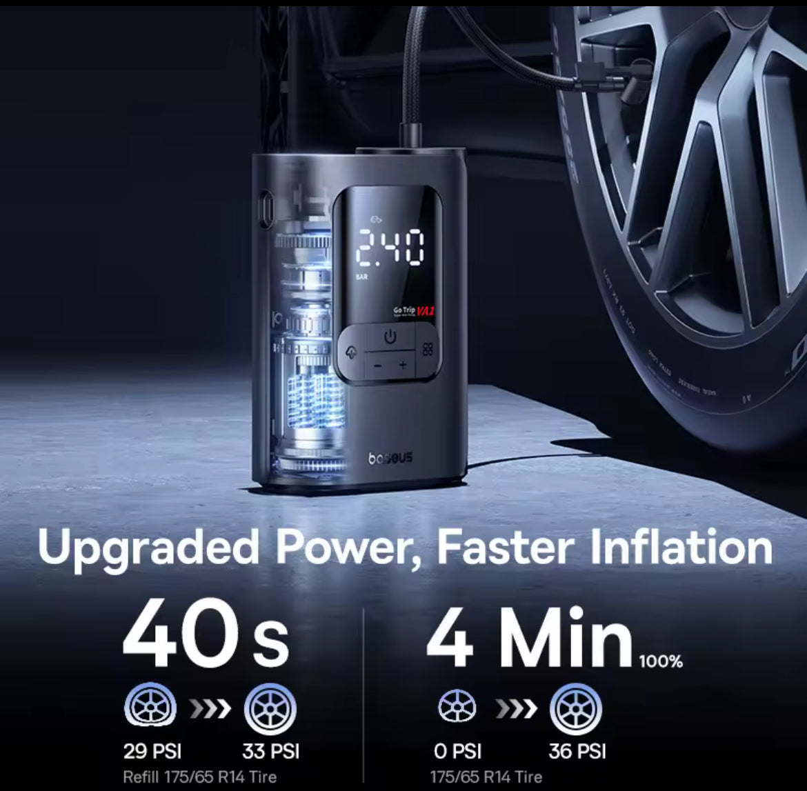 SafeCarry™ Gonfleur de pneus intelligent – Compresseur d’air voiture prêt à l’emploi avec affichage numérique